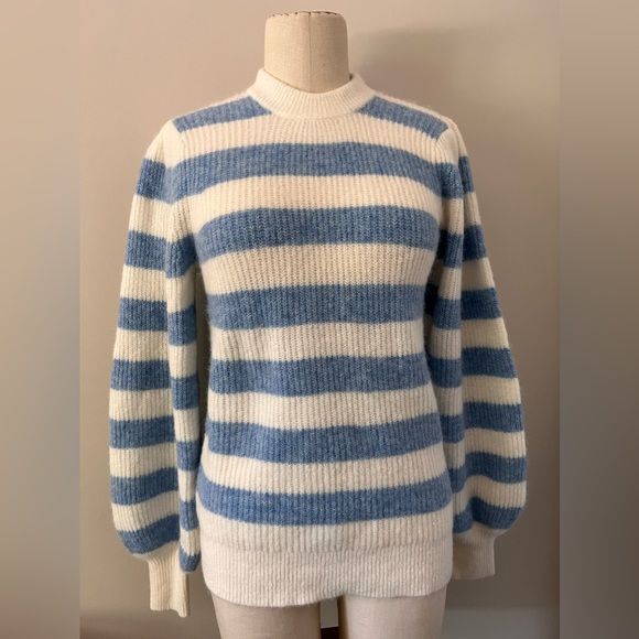Ganni Sweaters - Ganni blue and white striped wool sweater balloon sleeves